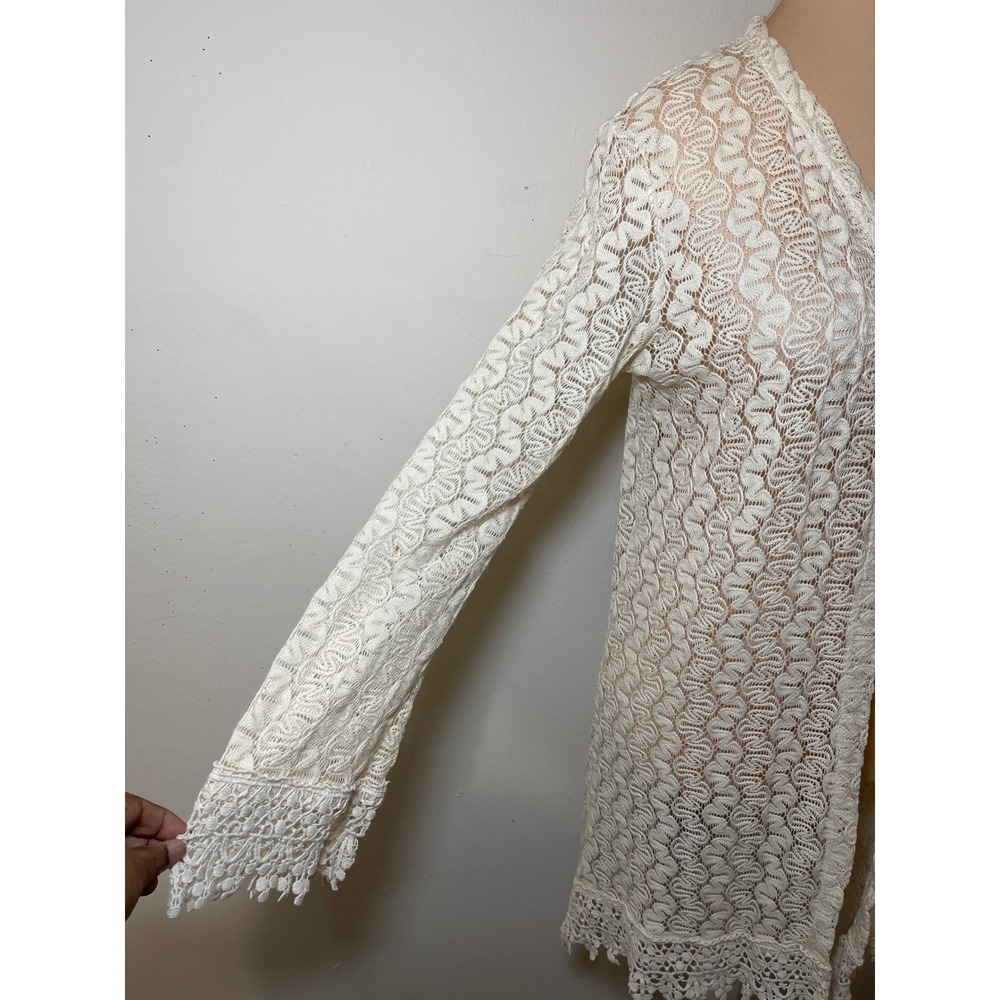 Heart N Crush Lace Crochet Cardigan Size M Cream Boho Cottagecore Festival Fairy - Picture 4 of 8